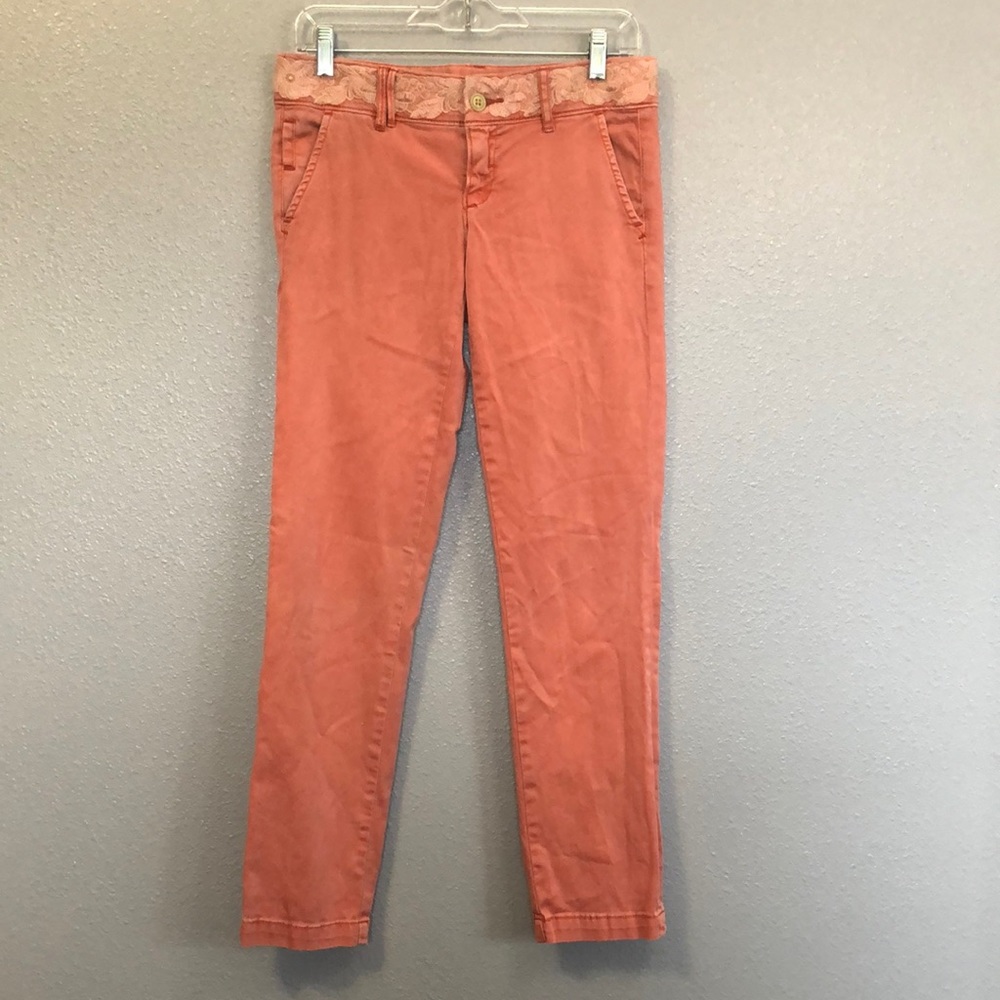Pilcro and the letterpress jeans Women’s no. 26 fit hyphen peach floral lace EUC